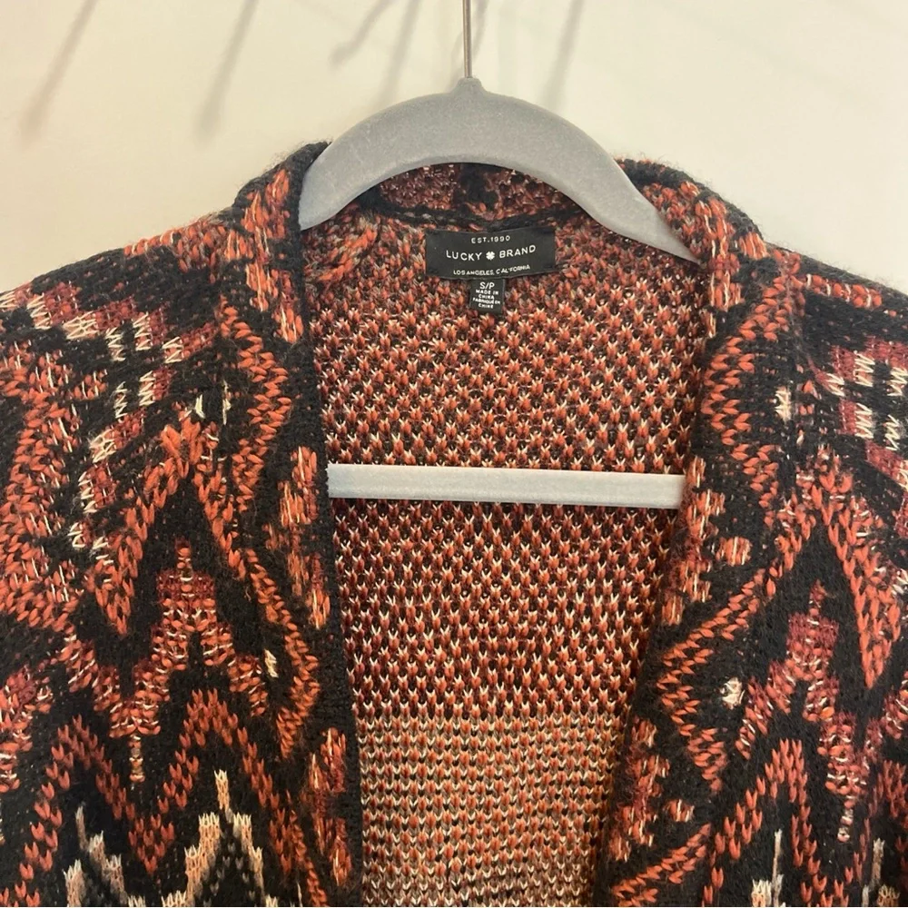 Lucky Brand Cardigan Women's Aztec Wool Blend Open‎ Front Knit Sweater Sz Small